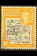 1946-9 6d Black & Orange, EXTRA ISLAND FLAW On Thick & Coarse Map Issue, SG G6aa, Very Fine Used. For More Images, Pleas - Falkland Islands