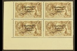 1922 2s 6d Chocolate Brown, Corner Marginal Block Of 4, Top Right Stamp Showing The Variety "No Accent", SG 64/64b, Very - Sonstige & Ohne Zuordnung