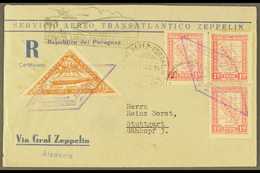 1928 Registered Zeppelin Stationery Cover To Germany Franked 1.50p Map (3), And 1932 20p Brown Zeppelin Adhesive Tied By - Paraguay