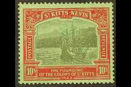 1923 10s Black And Red / Emerald Tercentenary, SG 58, Very Fine Mint. For More Images, Please Visit Http://www.sandafayr - St.Kitts E Nevis ( 1983-...)