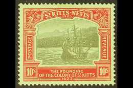 1923 10s Black & Red/emerald "Tercentenary Of Colony", SG 58, Very Fine Lightly Hinged Mint For More Images, Please Visi - St.Kitts Und Nevis ( 1983-...)