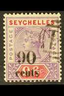 1893 90c. On 96c Mauve And Carmine, Wide "O" (3½ Mm Spacing), SG 21a, Fine Used, A Very Scarce Variety. For More Images, - Seychelles (...-1976)