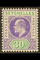1906 30c Violet And Dull Green, With Dented Frame, SG 66a, Very Fine Mint. For More Images, Please Visit Http://www.sand - Seychelles (...-1976)