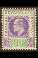 1906 30c Violet And Dull Green, With Dented Frame, SG 66a, Very Fine Mint. For More Images, Please Visit Http://www.sand - Seychellen (...-1976)