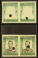 1937 1s IMPERFORATE Plate Proofs Ex Waterlow Archive, Two Pairs On Gummed Paper With Security Punctures, One In Frame On - Rhodesia Del Sud (...-1964)