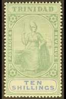 1896 10s Green And Ultramarine "Britannia", SG 123, Very Fine Mint. Lovely! For More Images, Please Visit Http://www.san - Trinidad & Tobago (...-1961)
