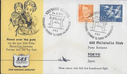 PRIMO VOLO TRANSPOLARE SAS - KOBENHANV/TOKYO 24.02.1957 SU BUSTA UFFICIALE - Poste Aérienne