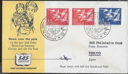 PRIMO VOLO TRANSPOLARE SAS - OSLO/TOKYO 24.02.1957 SU BUSTA UFFICIALE - Lettres & Documents