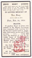 DP Death Card - In Loving Memory Leo Leopold Saey / Willems ° OostEeklo Assenede 1875 † St.-Louis Missouri USA 1954 - Santini