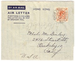 40 Cent Airogramm Von Kowloon Nach Berkeley Californien; In Der Mitte Faltspur - Storia Postale