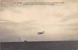 51-REIMS- GD SEMAINE DE L'AVIATION A REIMS, 22 29 AOUT 1909 , LEFEBVRE VOLE LE SOIR SUR BIPLAN WRIGHT - Reims