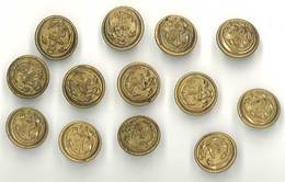 Lot 13 Boutons Militaires, Ancre De Marine, 19 Mms - Boutons