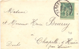 France Lettre Affranchie A 5 C Imprimé Levier Doubs Pour Chapelle D Huin - Manual Postmarks