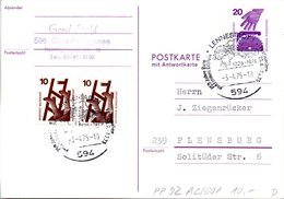 (BPGS) BRD Privatganzs.-Postkarte PP 092 A2/001 ZF "Postkarte - Frageteil" SST 3.4.1975 LENNESTADT 1 - Privatpostkarten - Gebraucht