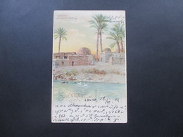 Ägypten 1902 PK Souvenir De Cairo Le Caire Kafr. Nach Burghausen Gesendet. Steno. Marken Als Waagerechtes Paar! Künstler - 1866-1914 Khédivat D'Égypte