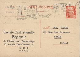 Entier Marianne Gandon 12F Orange Repiquage Commercial Société Confraternelle Régionale Blois CAD Blois Gare 7 2 55 - Overprinter Postcards (before 1995)