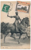 Vignette "Grande Semaine D'Aviation De La Champagne - Reims - Août 1909" Sur CP De Reims (Jeanne D'Arc) Affr 5c Semeuse - Brieven En Documenten