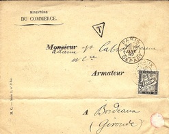 1887 - Enveloppe Du Ministère Du Commerce Envoyée En Port Du Taxée 30 C  ( Double Taxe ) - 1859-1959 Storia Postale