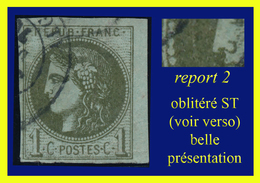 N° 39B REPORT 2 CÉRÈS ÉMISSION DE BORDEAUX 1870 - OLIVE - BELLE PRÉSENTATION - OBLITÉRÉ ST (VOIR VERSO) - 1870 Emissione Di Bordeaux