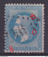 FRANCE 1868:  Napoléon III Lauré  20c Bleu (Y&T 29b) Oblitéré Losange GC , Variété '5 Taches Blanches' - Zonder Classificatie