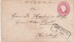 BADE 1867 ENTIER POSTAL  LETTRE DE CARLSRUHE - Andere & Zonder Classificatie