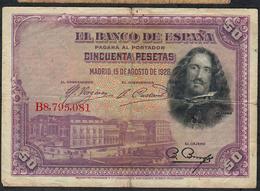 SPAIN P75b  50  PESETAS 1928 #B8795081    FINE - 50 Pesetas