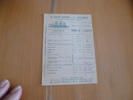 Carte Pub Format CPA B.Saint Bonnet A.Tourneur Bordeaux 1895 Date Horaires Départs Vapeurs - Transport