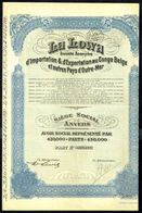 LA LOWA S.A. - Importation & Exportation Au Congo Belge Et Autres Pays D'Outre-Mer - Part N° 420487 - 1928. - J - L