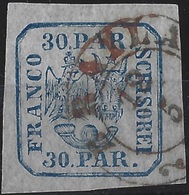 Roumanie N°10A A Papier Azuré 30 Para Oblitéré Dateur De BRAILA En Rouge Superbe - 1858-1880 Fürstentum Moldau