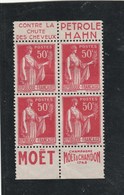 Bande Pub - Bloc De 4 - Paix 50c Rouge - Neuf  Sans Gomme- HAHN / MOET - - Nuevos