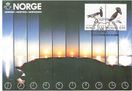 Norway Card 1984 Midnight Sun With Bird Stamps, Ice Bear In Special Cancellation IENECOPIA 84, Jönköping 30.3-1.4 - Maximum Cards & Covers