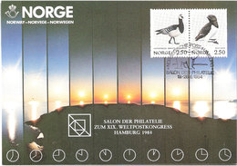 Norway Card 1984 Midnight Sun With Bird Stamps, Ice Bear In Special Cancellation Salon Der Philatelie, Hamburg, Card - Maximum Cards & Covers