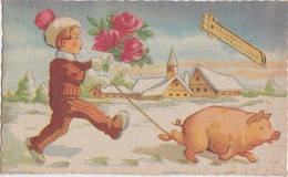 COUCHON-VARKEN-PIG-HUMANISEE-NIEUWJAAR-NOUVEL-AN-CARTE ILLUSTRATEUR-ENVOYEE-1947-VOYEZ LES 2 SCANS-TOP ! ! ! - Varkens