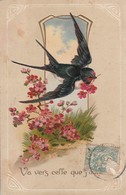 Oiseaux : Hirondelle : Portant Des Fleurs ( Carte Gaufrée ) Illust. - Vögel
