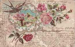 Oiseaux : Hirondelle Avec Des Roses ( Carte Gaufrée ) Illust. - Vögel