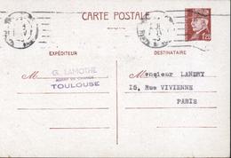 Entier CP 1.2 Pétain Oblitéré Toulouse 11 11 43 Machine à Affranchir RBV Caviardée Absence Texte G Lamothe Agent Change - Standard Postcards & Stamped On Demand (before 1995)