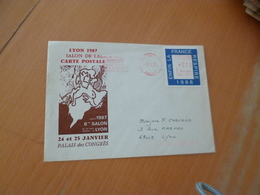 Lettre France Salon Lyon 1986 EMA Rouge Et Porte Timbre - Freistempel