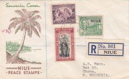 NEW ZEALAND NIUE 1946 - Schöne 3 Fach Frankierung Auf R-Brief Gel.n.N.Rhodesia - Cartas & Documentos