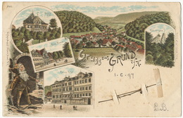 Gruss Aus Grund A. H. P. Used Wildemann 1897  Litho August Neuner Lutin Elf Romers Hotel To Geisenheim - Wildemann