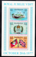 Barbuda MNH Scott #304a Souvenir Sheet Of 3 Royal Yacht 'Britannia', Jubilee Emblem, Flags - Royal Visit - Barbuda (...-1981)