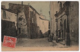 CPA Toilée Colorisée 83 ROQUEBRUNE Place Et Façade De L'église - Roquebrune-sur-Argens