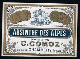 Etiquette Absinthe  Des Alpes  C Comoz Chamberry Savoie - Alcoholen & Sterke Drank
