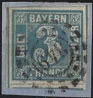 Allemagne Bavière N°2  3 Kreuzer Bleu Oblitéré Dateur Cerclé N°349...LUXE Signé  Bolaffi - Used