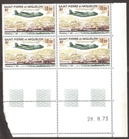 Saint Pierre Et Miquelon  1973  , Transall  C160  , Yvert# PA57 , Scott# C54 - Bloc De 04 , Coins Datés  - Neufs** - Hojas Y Bloques