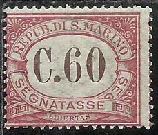 REPUBBLICA DI SAN MARINO 1924 SEGNATASSE POSTAGE DUE TASSE TAXE CENT. 60c MNH - Segnatasse