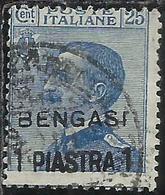 BENGASI 1911 SOPRASTAMPATO D'ITALIA ITALY OVERPRINTED 1 PI SU 25 C USATO USED OBLITERE' - Autres & Non Classés