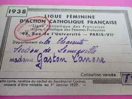 Carte D'Association/Ligue Féminine D'Action Catholique Française/ Lanore/ SONNEVILLE/ Charente/ /1938     CAN756 - Religion &  Esoterik