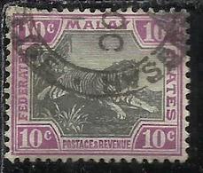 MALAYA MALAISIE MALESIA FEDERATED STATES 1901 WILD FAUNA TIGER TIGRE CENT. 10c USATO USED OBLITERE' - Federation Of Malaya