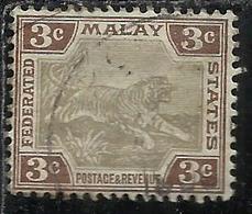 MALAYA MALAISIE MALESIA FEDERATED STATES 1901 1910 WILD FAUNA TIGER TIGRE CENT. 3c USATO USED OBLITERE' - Federation Of Malaya