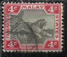 MALAYA MALAISIE MALESIA FEDERATED STATES 1901 1910 WILD FAUNA TIGER TIGRE CENT. 4c USATO USED OBLITERE' - Federation Of Malaya